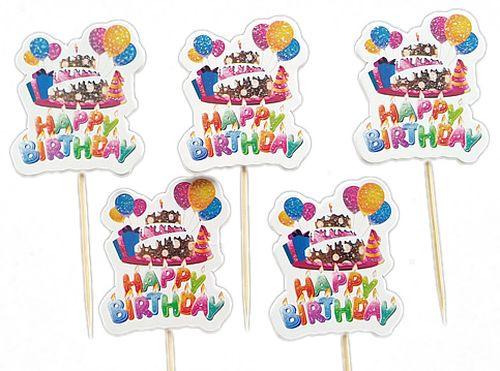 Happy Birthday Kuchen Topper, Cupcake Picks - Tortendekoshop