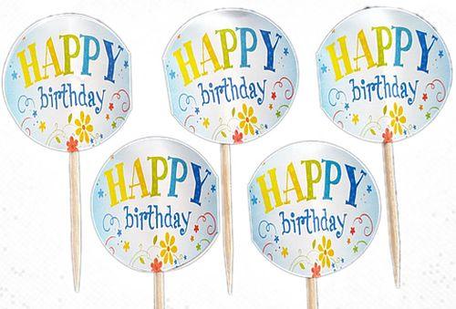 Happy Birthday Kuchen Topper, Cupcake Picksblau - Tortendekoshop