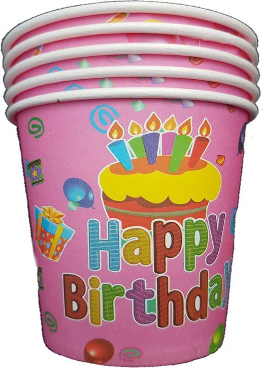 Happy Birthday Pappbecher pink - Tortendekoshop