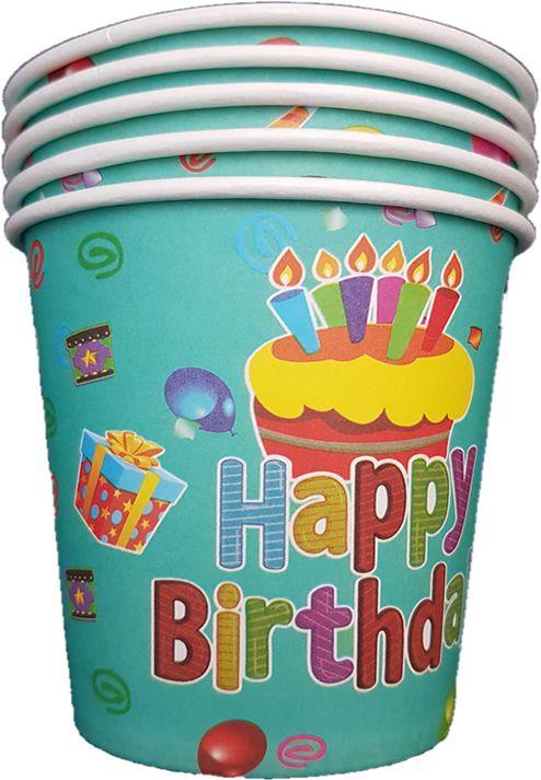 Happy Birthday Pappbecher turkis - Tortendekoshop