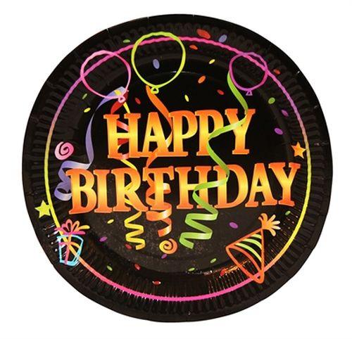Happy Birthday Pappteller schwarz - Tortendekoshop