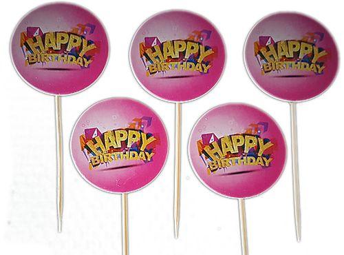 Happy Birthday rosa Kuchen Topper, Cupcake Picks - Tortendekoshop
