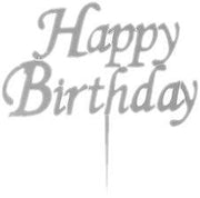 Happy Birthday Silber Cake Topper, Glas - Tortendekoshop