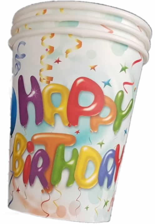 Happy Birthday Thema Pappbecher - Tortendekoshop