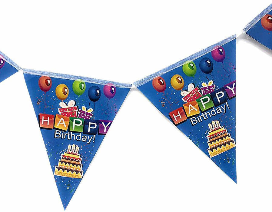 Happy Birthday Wimpelkette, blau - Tortendekoshop