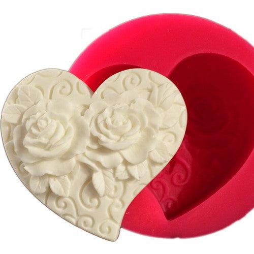 Herz mit zwei Rosen Silikonform - Tortendekoshop