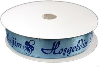 Hosgeldin Bebegim Satin Schleifenband blau, 2cm - Tortendekoshop