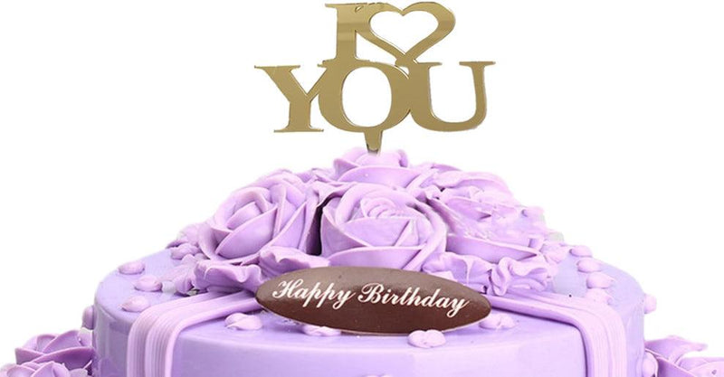 I Love You Cake Topper, Gold - Tortendekoshop