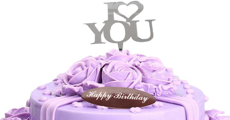I Love You Cake Topper, Silber - Tortendekoshop