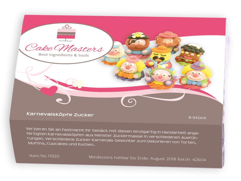 Karnevalsköpfe Zucker, 8 Stück - Tortendekoshop