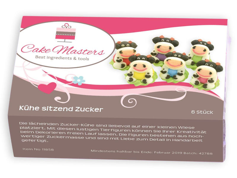 Kühe sitzend Zucker, 6 Stück - Tortendekoshop