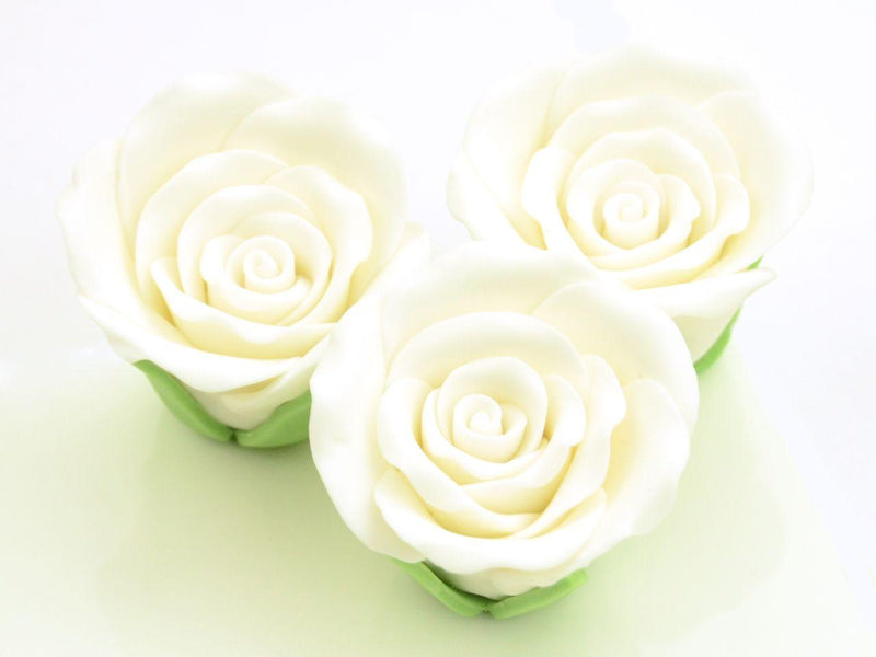 Marzipan Rosen 50mm weiß, 3 Stück - Tortendekoshop