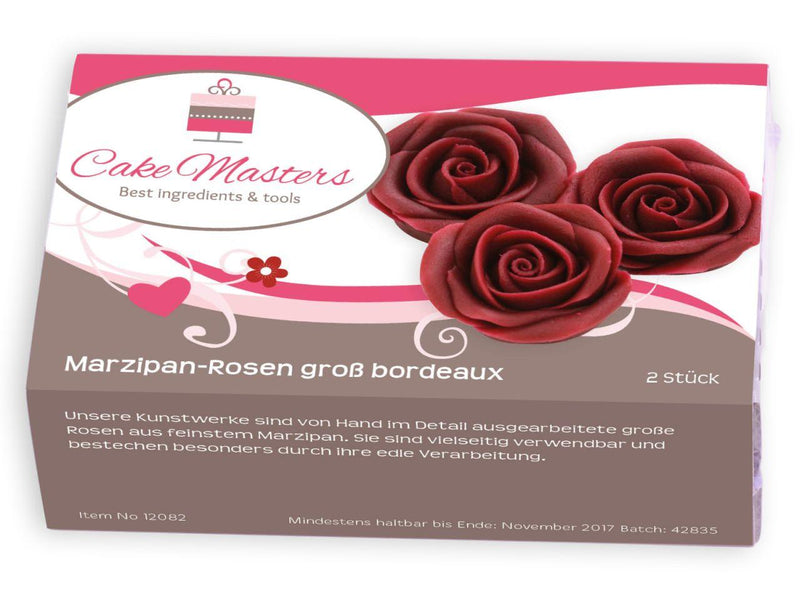 Marzipan Rosen groß bordeaux, 2 Stück - Tortendekoshop