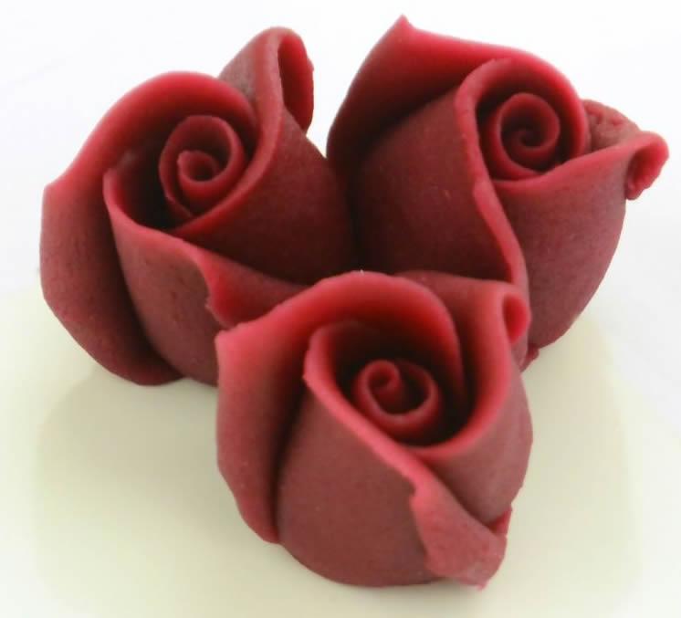 Marzipan Rosen klein bordeaux, 4 Stück - Tortendekoshop