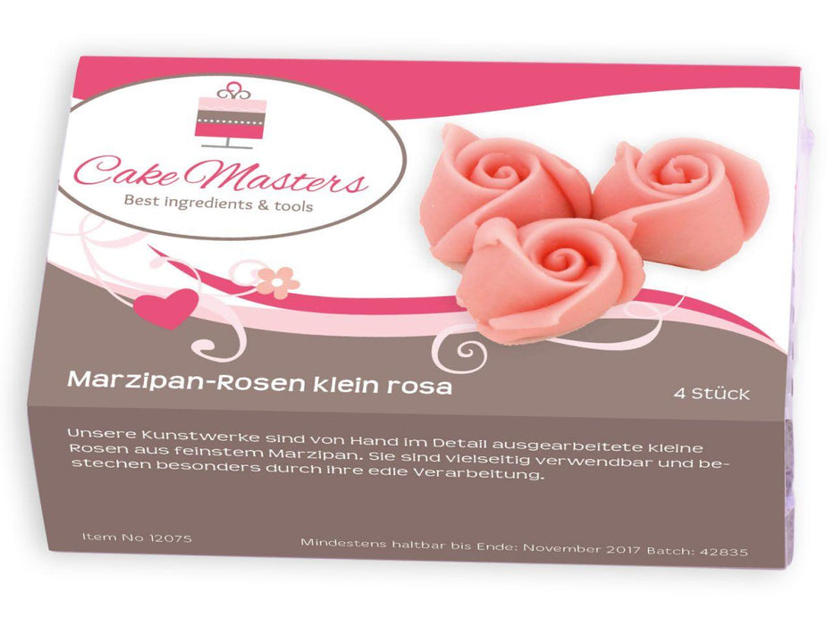 Marzipan Rosen klein rosa 4 Stück - Tortendekoshop