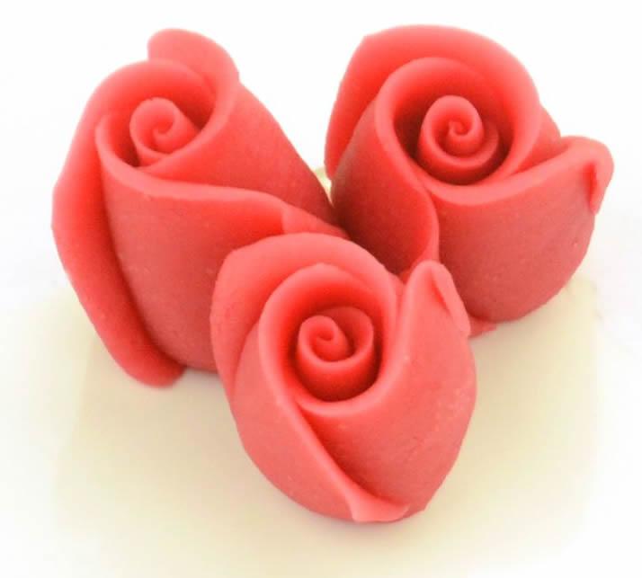 Marzipan Rosen klein rot, 4 Stück - Tortendekoshop