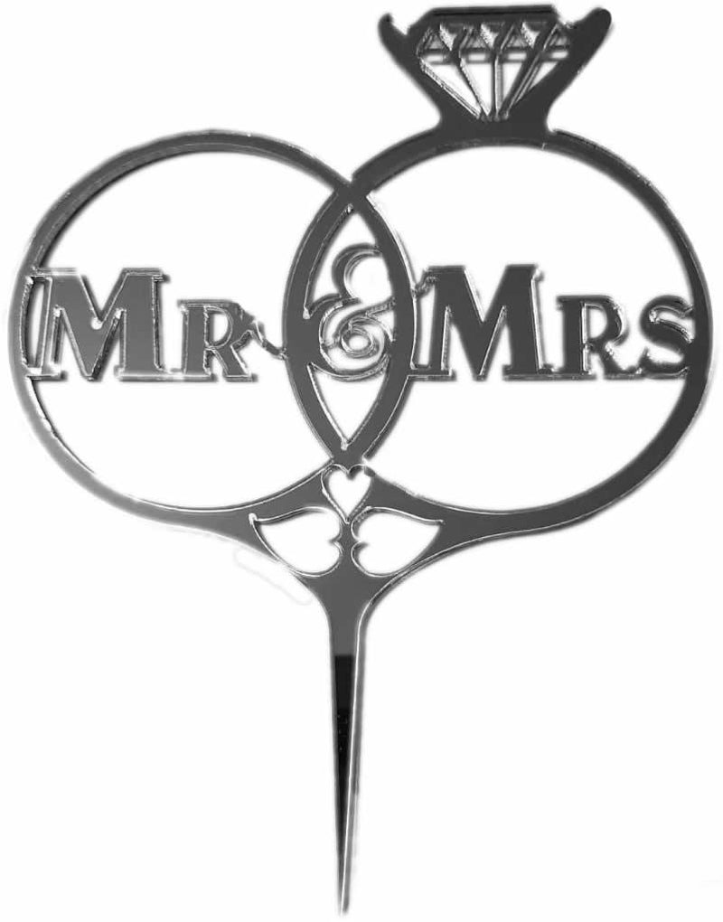 Mr, Mrs Eheringe Cake Topper, Silber - Tortendekoshop