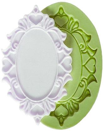 Oval Rahmen mit Herz Motiv Silikonform - Tortendekoshop