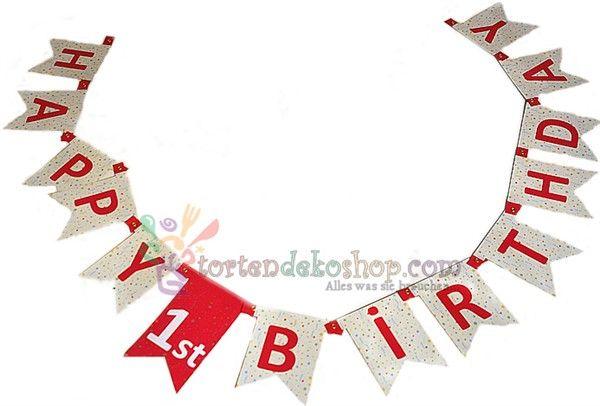 Rosa 1 Jahr Happy Birthday Partybanner - Tortendekoshop