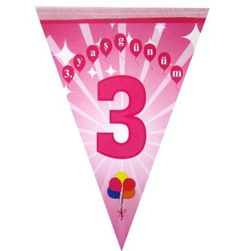 Rosa 3 Yas Gunum Party Wimpelkette - Tortendekoshop