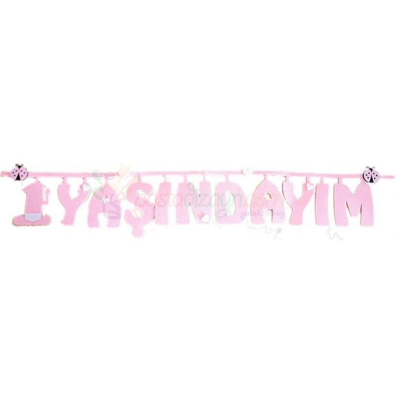 Rosa Bir Yasindayim Filz Deko - Tortendekoshop