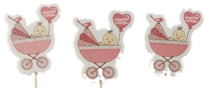Rosa Deko Kuchen Topper, Cupcake Picks Babywagen - Tortendekoshop
