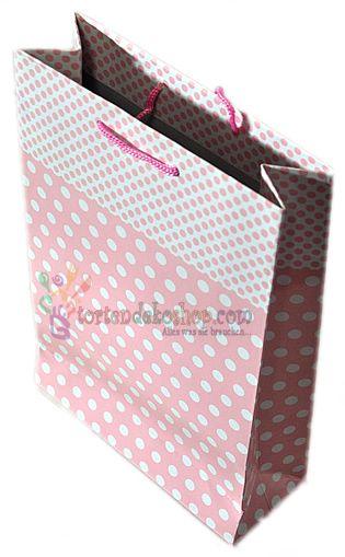 Rosa gepunktet Karton Geschenktüte, 17x22cm - Tortendekoshop
