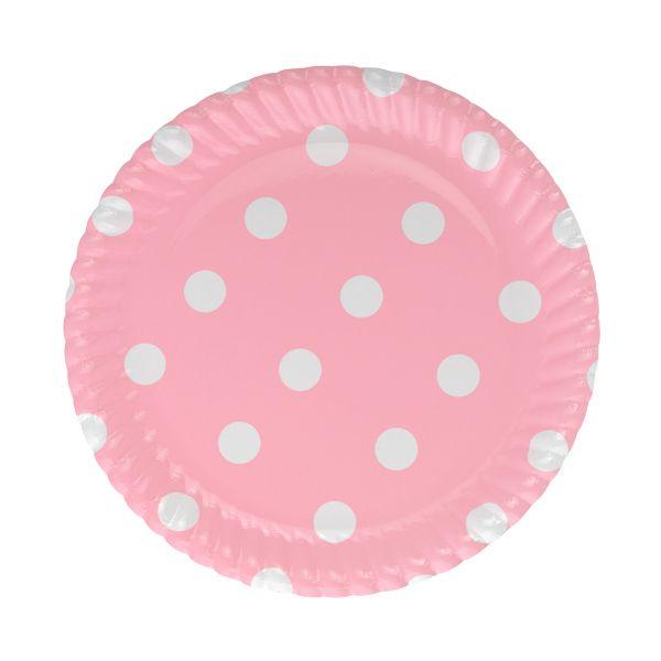 Rosa gepunktet Party Pappteller - Tortendekoshop