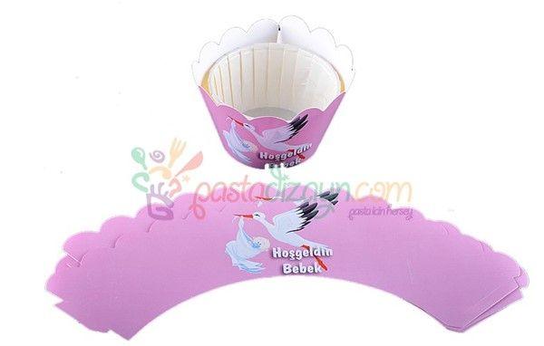Rosa Hosgeldin Bebek Cupcake Wrappers - Tortendekoshop