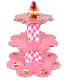Rosa Karton Cupcake Ständer mit Cupcake Motiven - Tortendekoshop