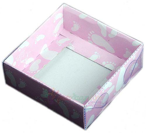 Rosa mit Babyfuss Acetat Schachteln, 9x9x3cm - Tortendekoshop