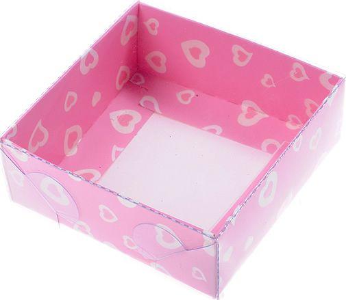 Rosa mit Herz Motiven Acetat Schachteln, 8x8x3cm - Tortendekoshop