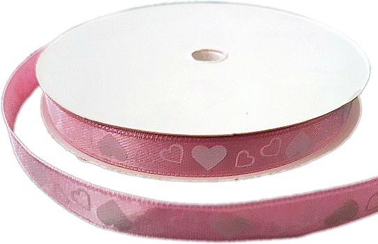 Rosa mit Herzen Satin Schleifenband, 1cm - Tortendekoshop