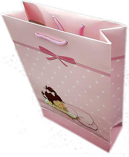 Rosa mit Schleifen Baby Karton Geschenktüte, 17x22cm - Tortendekoshop