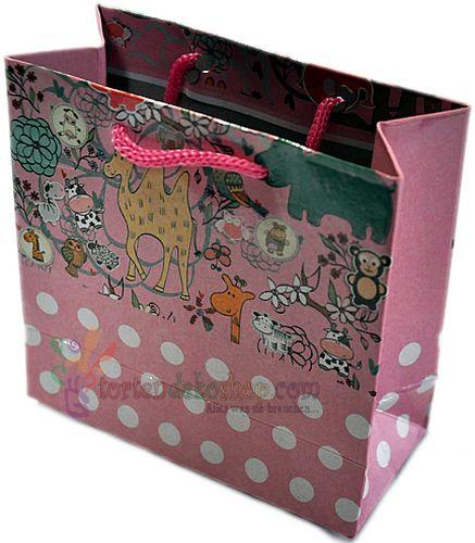 Rosa Zoo Tiere Karton Geschenktüte, 11x11cm - Tortendekoshop