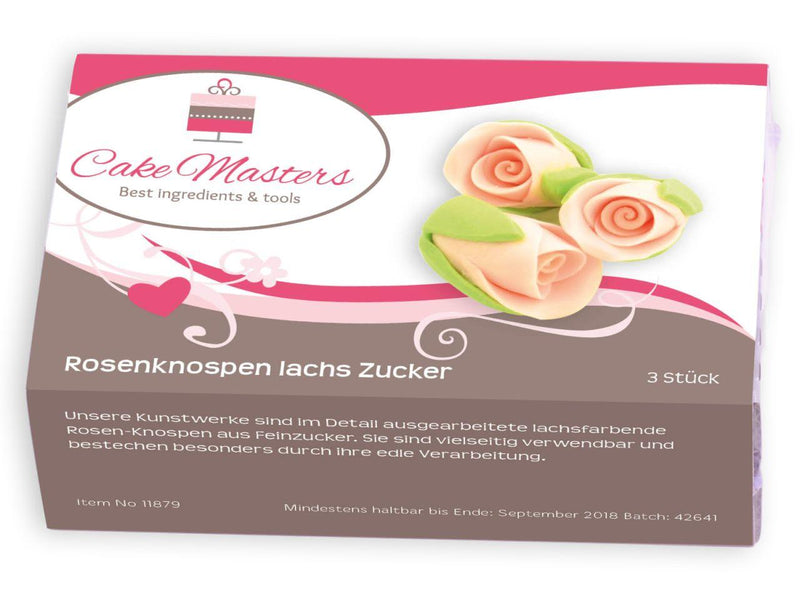 Rosenknospen lachs Zucker, 3 Stück - Tortendekoshop