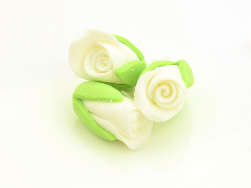 Rosenknospen weiß Zucker, 3 Stück - Tortendekoshop
