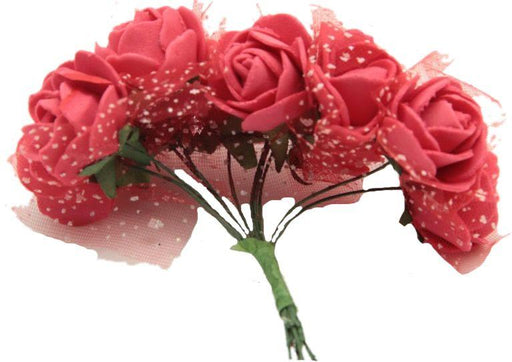 Rot Deko Rosen mit Tüll, 2 Bund - Tortendekoshop