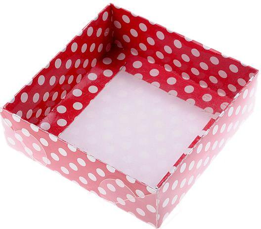 Rot gepunktet Acetat Schachteln, 8x8x3cm - Tortendekoshop