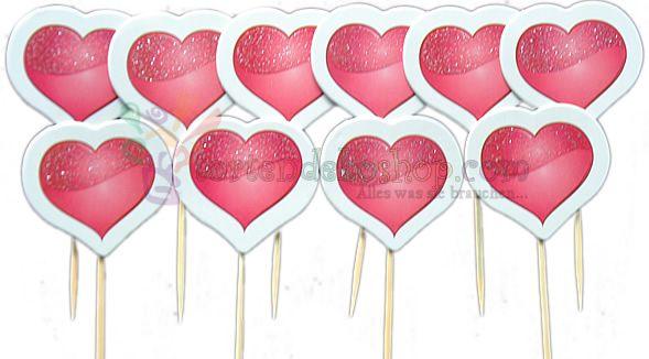 Rot Herzen Deko Kuchen Topper, Cupcake Picks - Tortendekoshop
