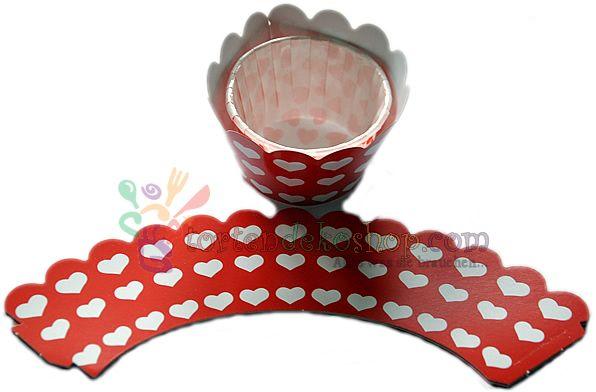 Rot mit Herz Motiven Cupcake, Muffin Wrappers - Tortendekoshop