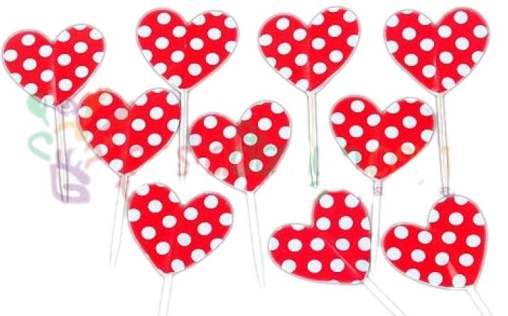 Rot mit Herzen Deko Kuchen Topper, Cupcake Picks - Tortendekoshop