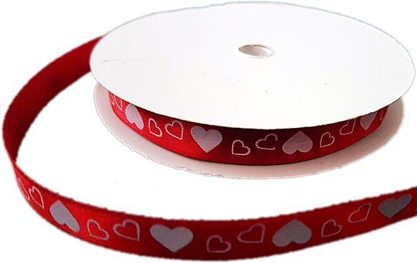 Rot mit Herzen Deko Satin Schleifenband, 1cm - Tortendekoshop