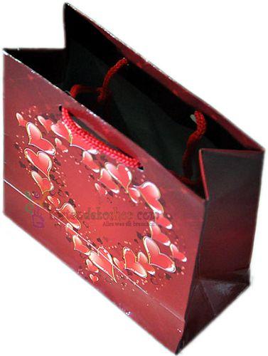 Rot mit Herzen Karton Geschenktüte, 11x11cm - Tortendekoshop