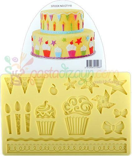 Silikon Set mit Cupcake,Sternen,Schleifen und Kerzen - Tortendekoshop