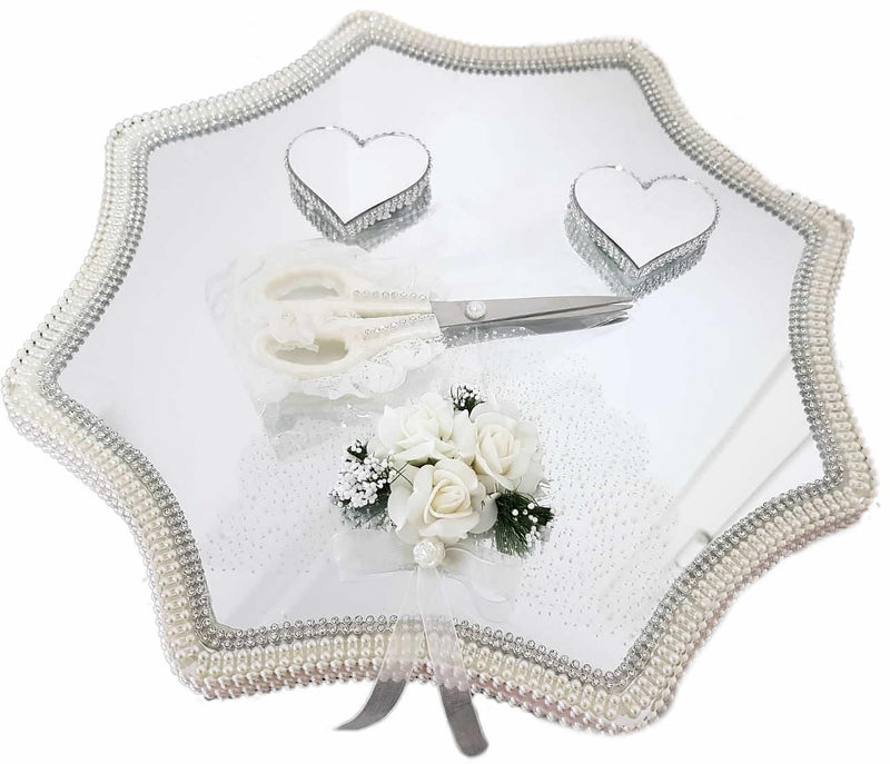 Spiegelglas Verlobungstablet mit Herz Ring Platz - Tortendekoshop