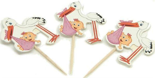 Storch und Baby Deko Kuchen Topper, Cupcake Picks - Tortendekoshop