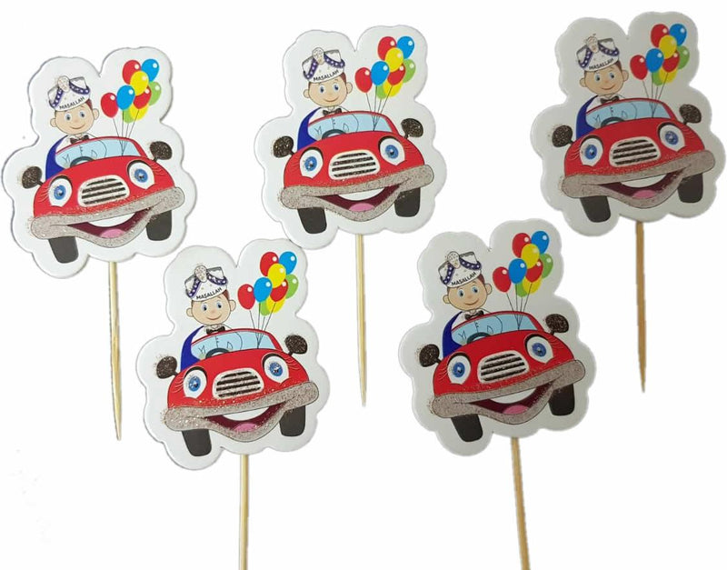 Sünnet Boy mit Auto Kuchen Topper, Cupcake Picks - Tortendekoshop