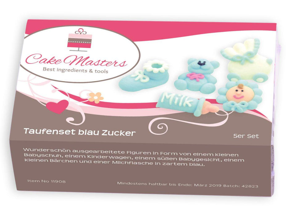 Taufenset blau Zucker, 5er Set - Tortendekoshop