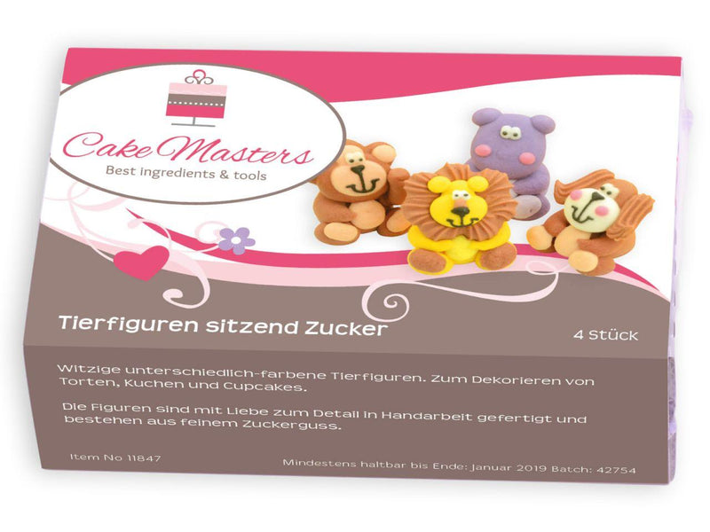 Tierfiguren sitzend Zucker 4 Stück - Tortendekoshop